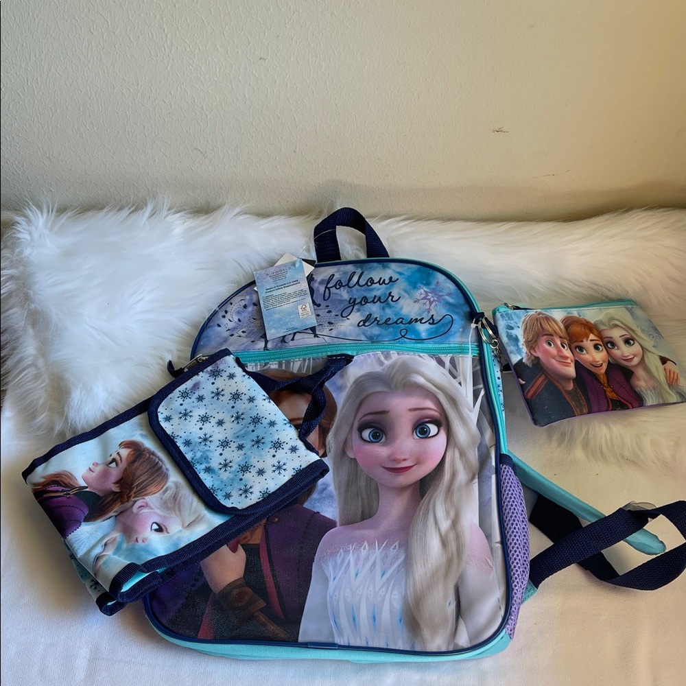 Disneys Frozen 5 Piece Backpack Featuring ANNA and ELSA . Brand New With Tags.